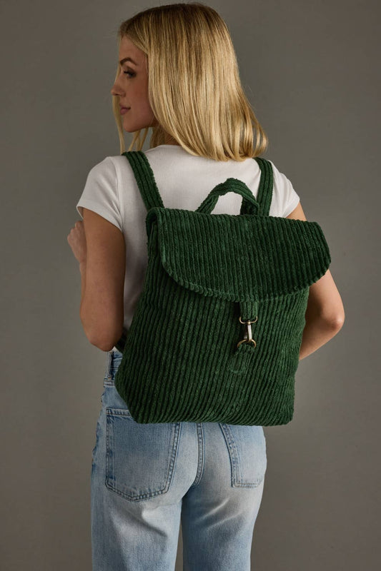DARK GREEN CORDUROY BACKPACK