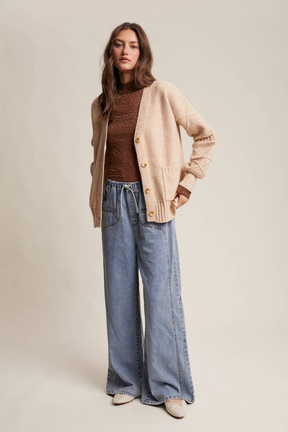 TEXTURED KNIT BUTTON-UP CARDIGAN