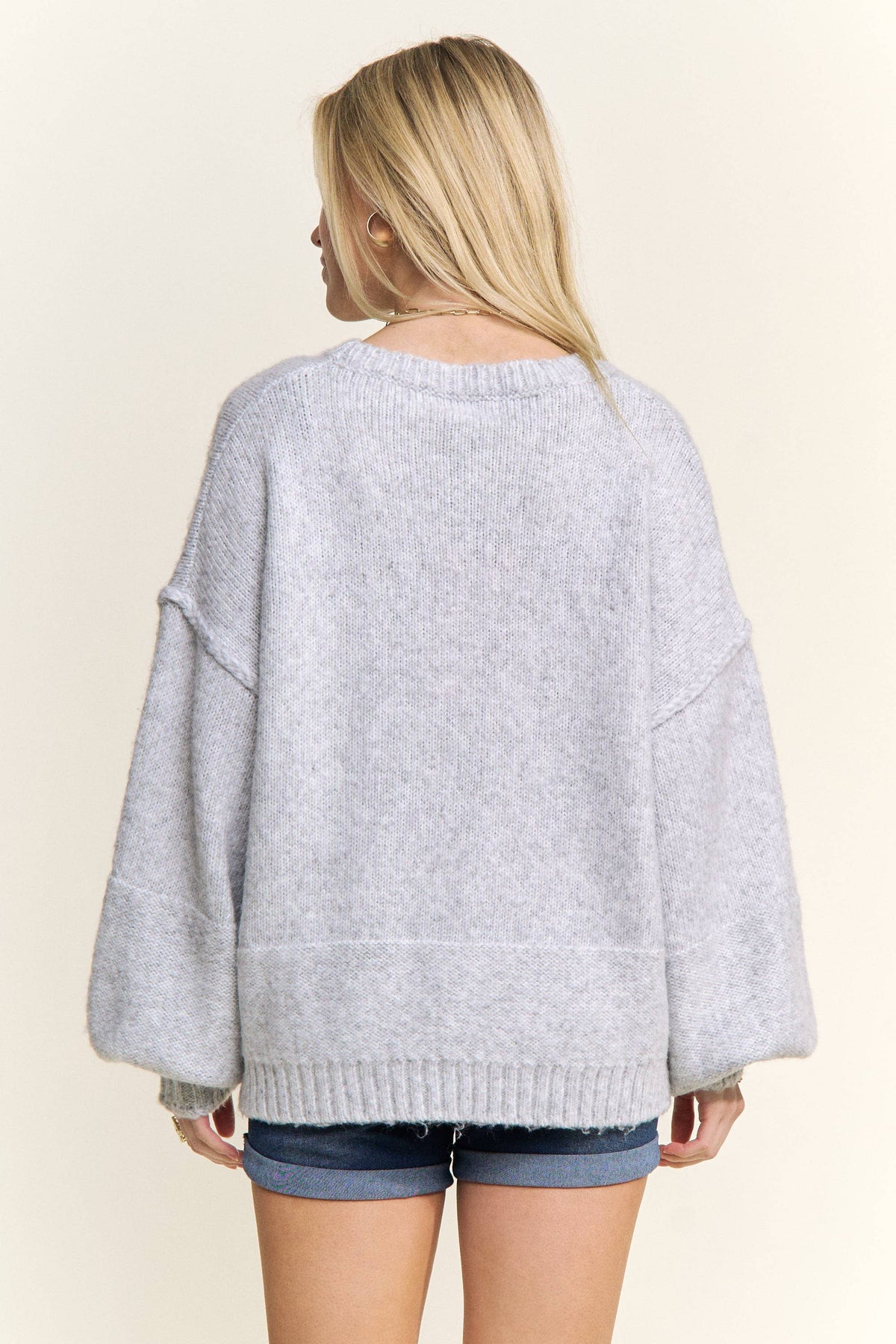 ADORA LA - CESW3943- ROUND NECK LONG SLEEVES KNIT SWEATER: H GREY / S-M-L(2-2-2)
