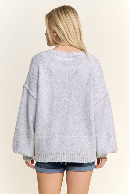 ADORA LA - CESW3943- ROUND NECK LONG SLEEVES KNIT SWEATER: H GREY / S-M-L(2-2-2)