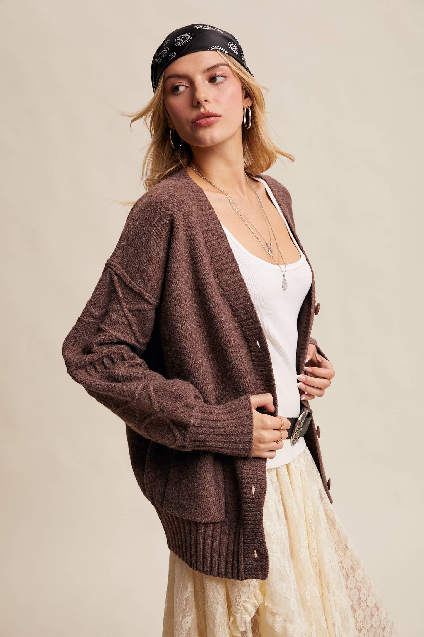 TEXTURED KNIT BUTTON-UP CARDIGAN