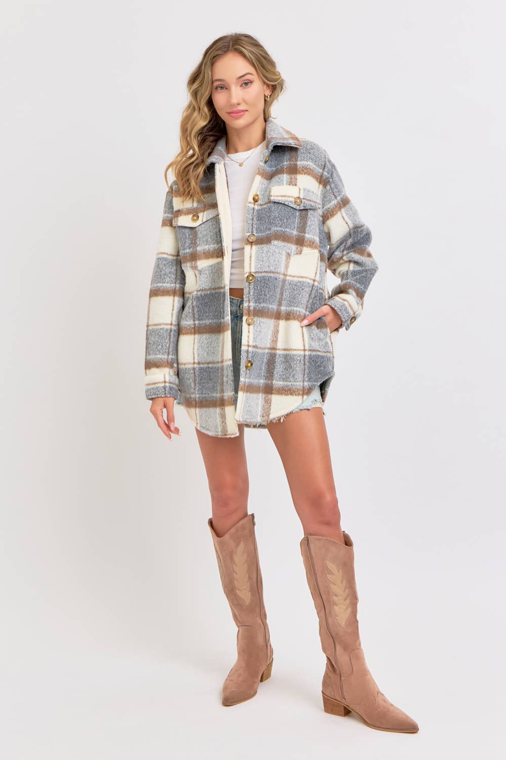 COZY GREY PLAID SHACKET