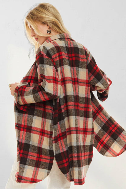 ADORA LA - CEJ1987A-CHECK FLANNEL SHIRT JACKET LONG SLEEVE: Green/Navy / S-M-L(2-2-2)