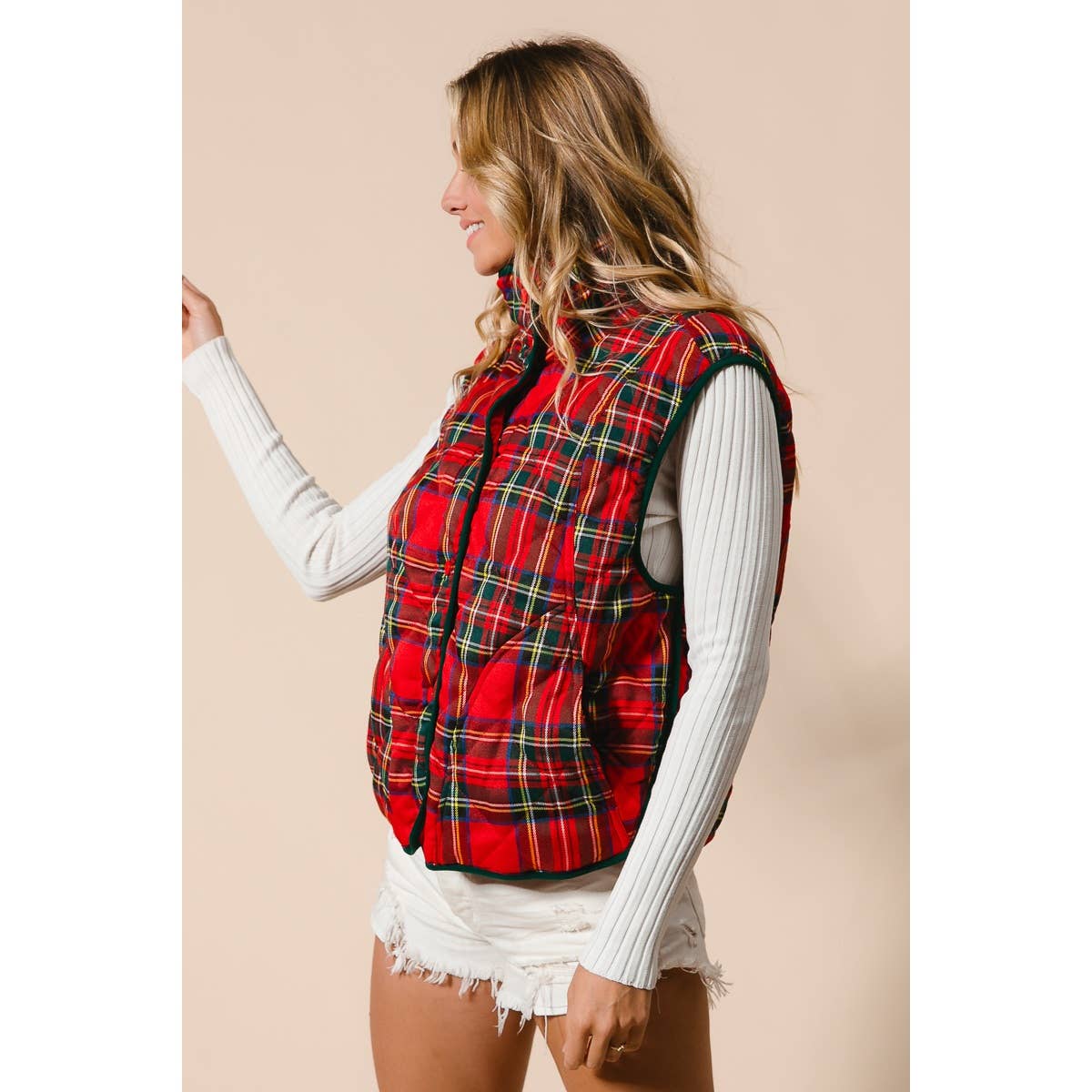 VINTAGE CHRISTMAS PLAID QUILTING VEST