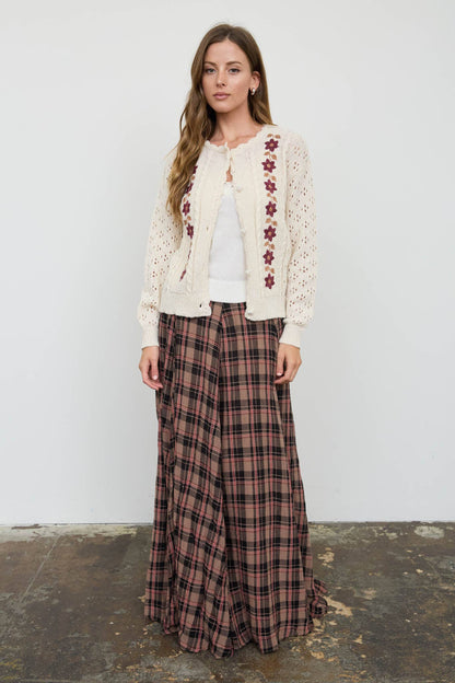 Blu Pepper - FLORAL EMBROIDERY CROCHET KNIT DETAIL CARDIGAN: CREAM