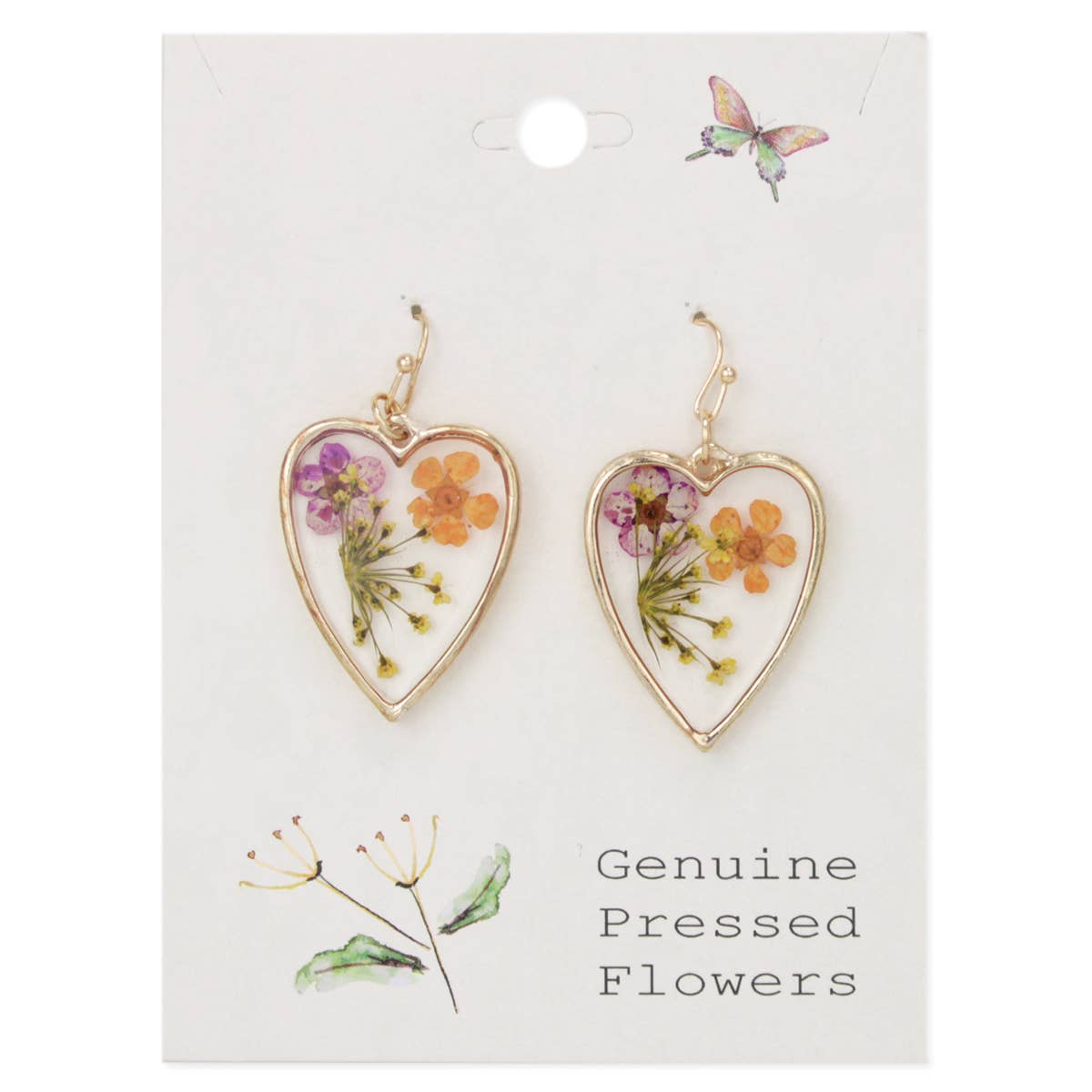 PURPLE AND ORANGE FLOWER HEART EARRINGS