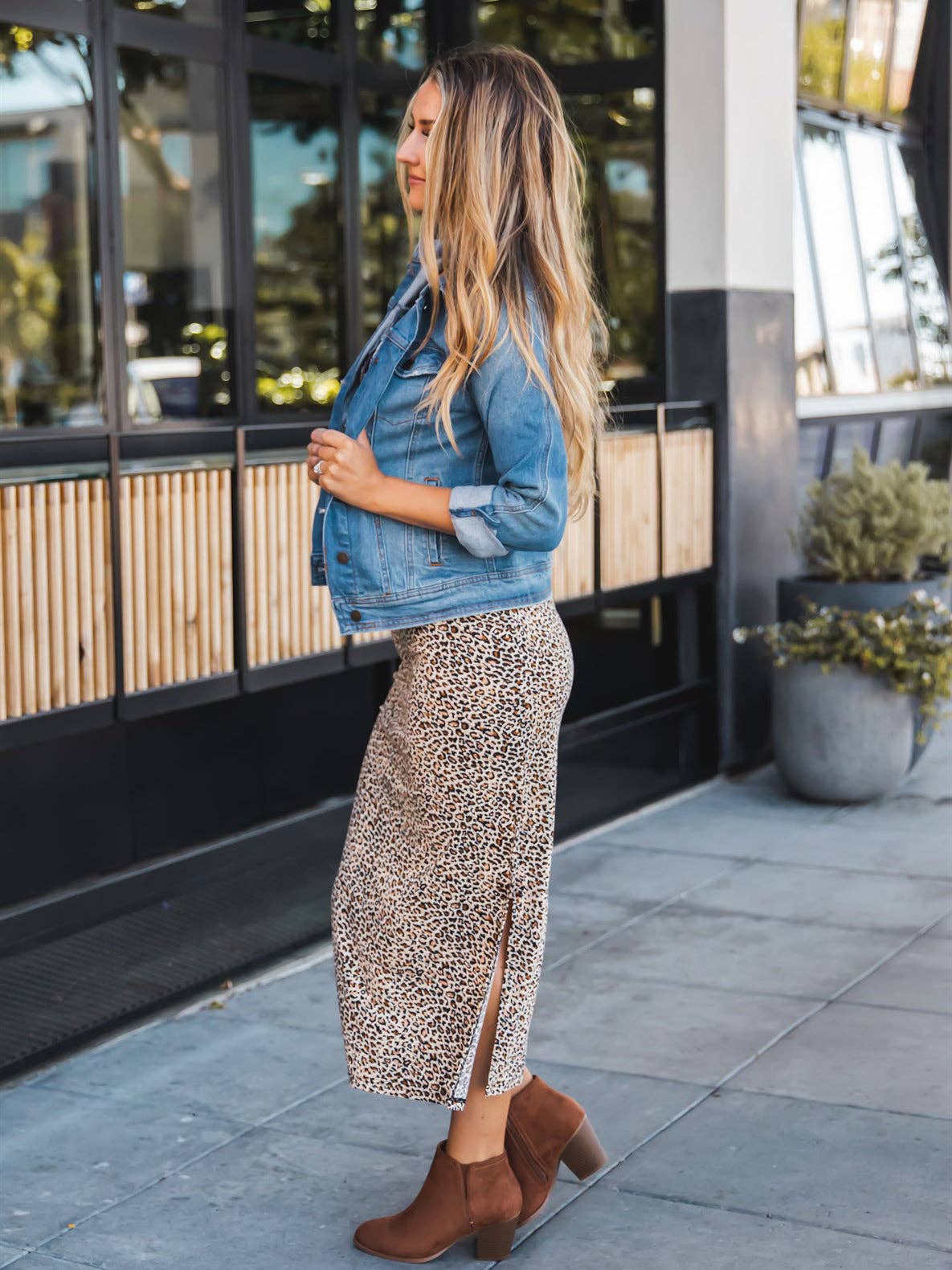 Polly Side Slit Midi Skirt / Cheetah Brown