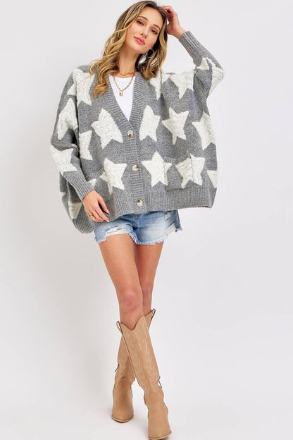 SOFT CHUNKY KNIT STAR SWEATER CARDIGAN