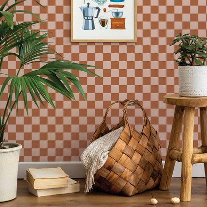 Tempaper & Co ® - Checkmate Blush Peel and Stick Wallpaper: Retro Blush