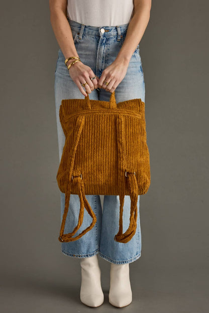 MUSTARD CORDUROY BACKPACK