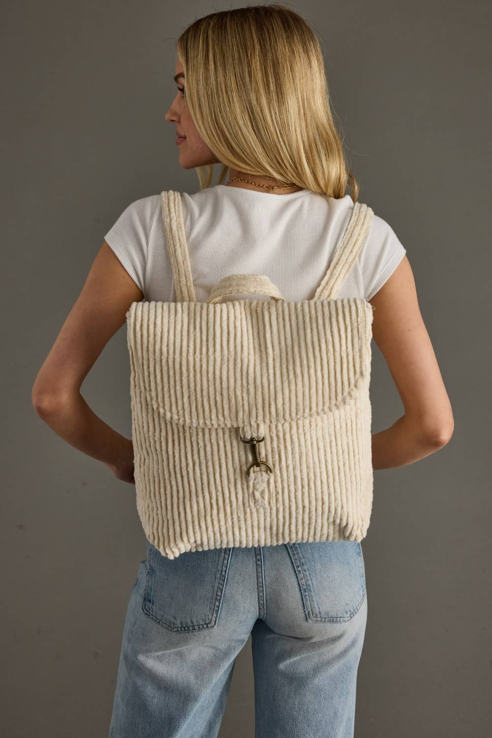 CREAM CORDUROY BACKPACK