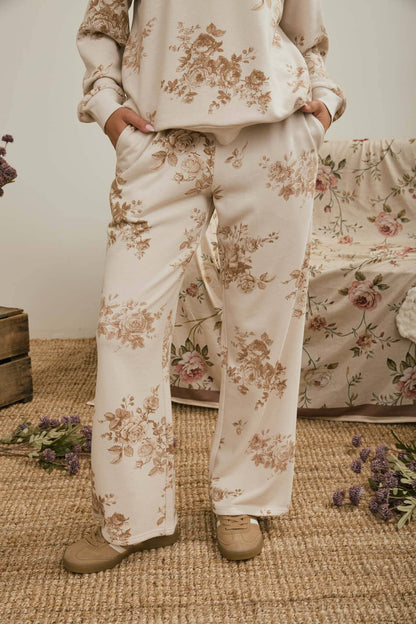 FLORAL TOILE WIDE LEG KNIT LOUNGE PANTS