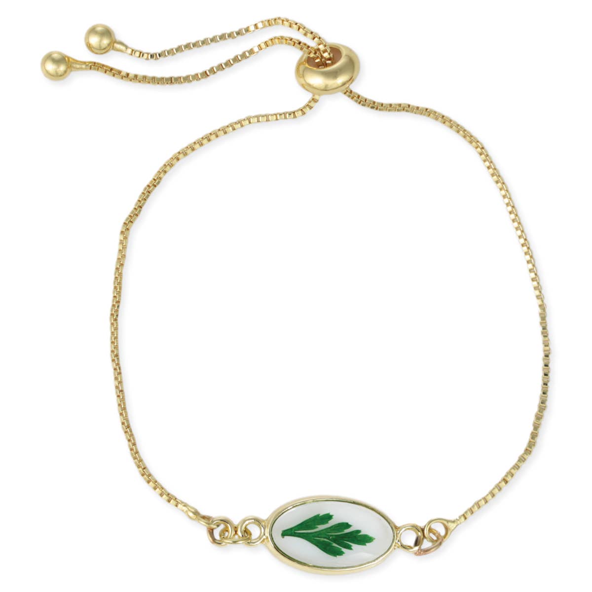 ZAD - Cottage Charm Green Dried Flower Gold Pull Bracelet