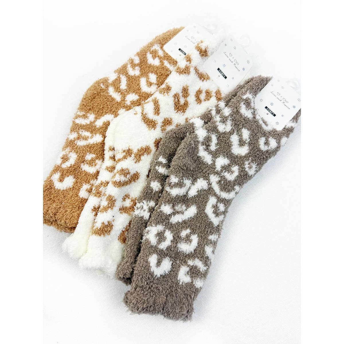 Love and Repeat - Plush Cozy Leopard Socks: MIX COLOR / ONE(12)