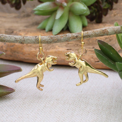 PREHISTORIC GOLD T-REX EARRINGS