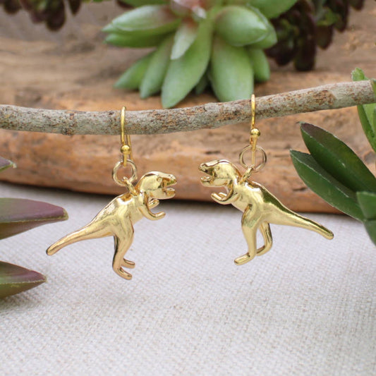 PREHISTORIC GOLD T-REX EARRINGS
