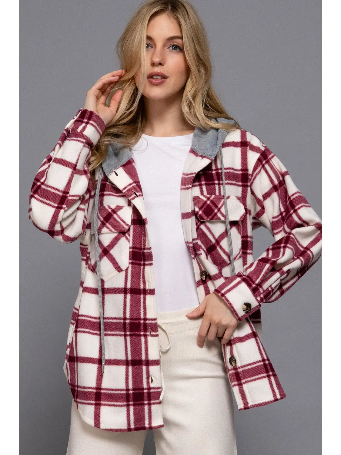 DARCY PLAID BUTTON DOWN WITH HOODIE