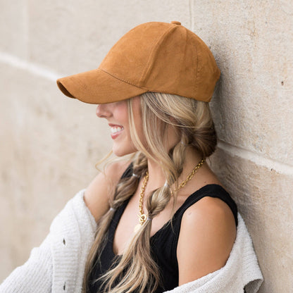 Aili's Corner - Suede Boyfriend Ball Cap: Camel