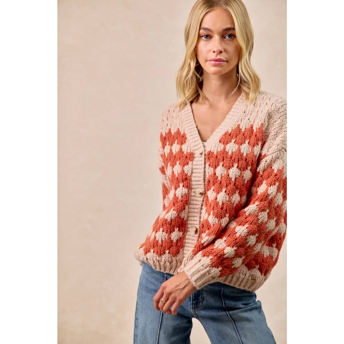 TEXTURED SWEATER CARDIGAN WITH BUTTONED CLOSURE