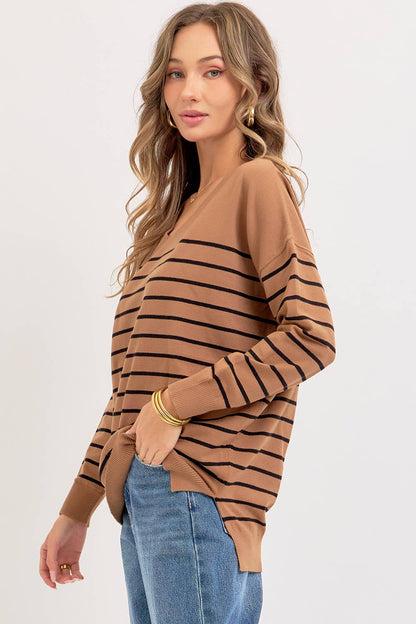EVERYDAY CASUAL  STRIPED KNIT TOP