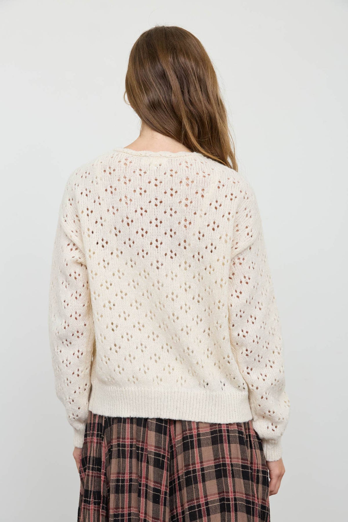 Blu Pepper - FLORAL EMBROIDERY CROCHET KNIT DETAIL CARDIGAN: CREAM