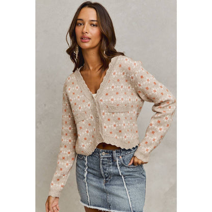 FLORAL PATTERNED BUTTON DOWN SWEATER CARDIGAN