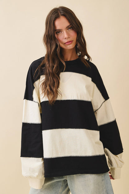 AEMI + CO - 8551GN Oversized Color Block Long Sleeve Pullover: Terracotta Butter / Contemporary / S