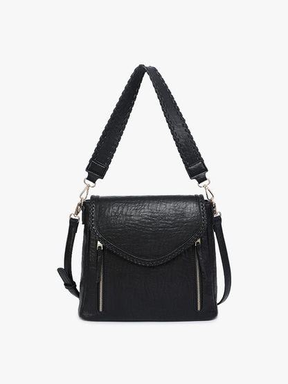 LORELEI DOUBLE ZIP CROSSBODY : BLACK + LT BROWN