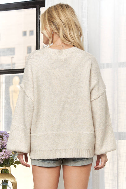 ADORA LA - CESW3943- ROUND NECK LONG SLEEVES KNIT SWEATER: H GREY / S-M-L(2-2-2)