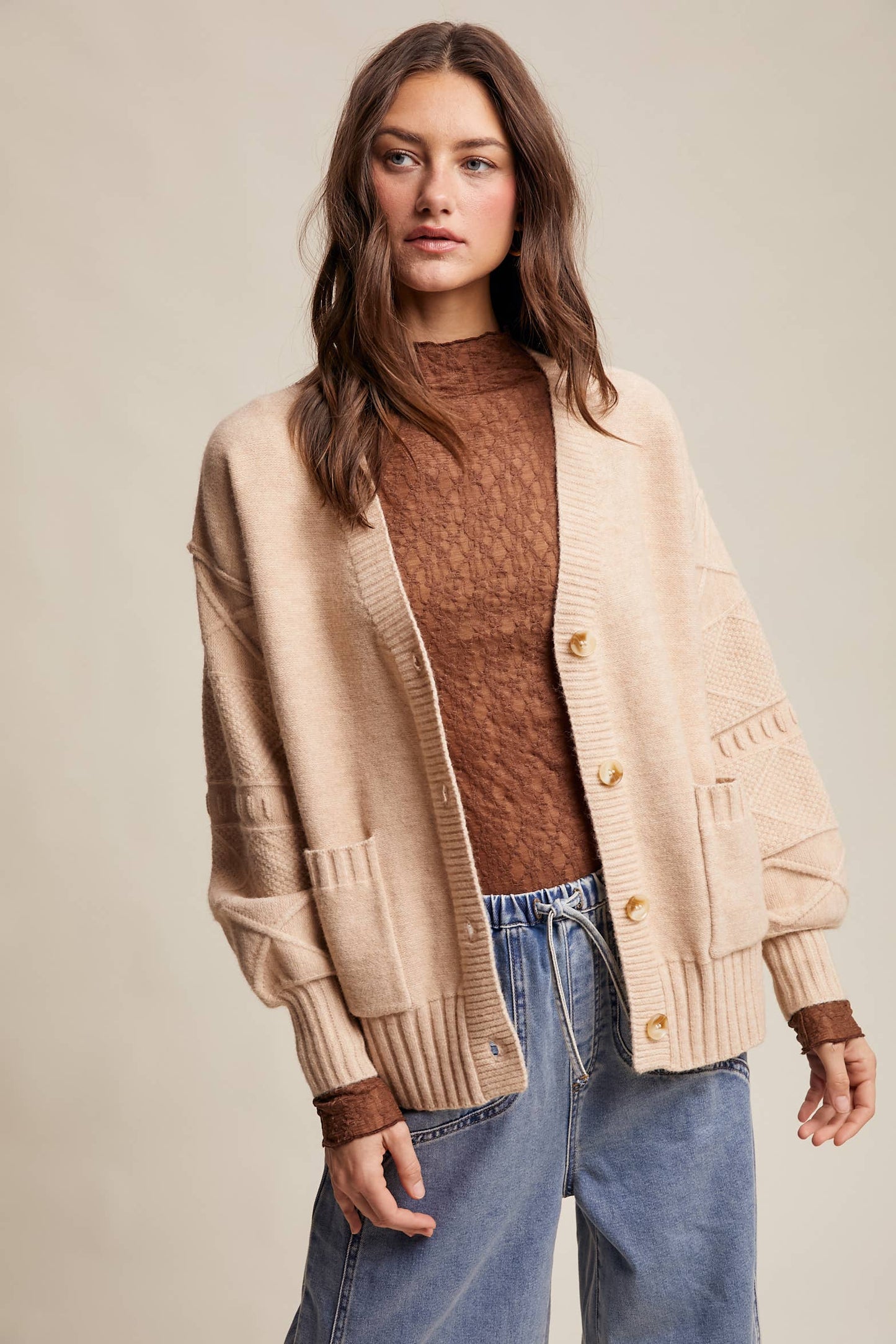 TEXTURED KNIT BUTTON-UP CARDIGAN