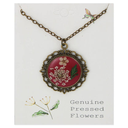 ZAD - Antique Gold Dried Flower Red Cameo Necklace