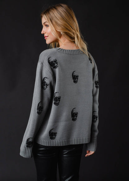 GRAY SKULL SWEATER