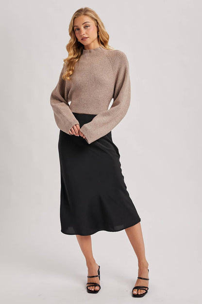 SATIN MIDI SKIRT