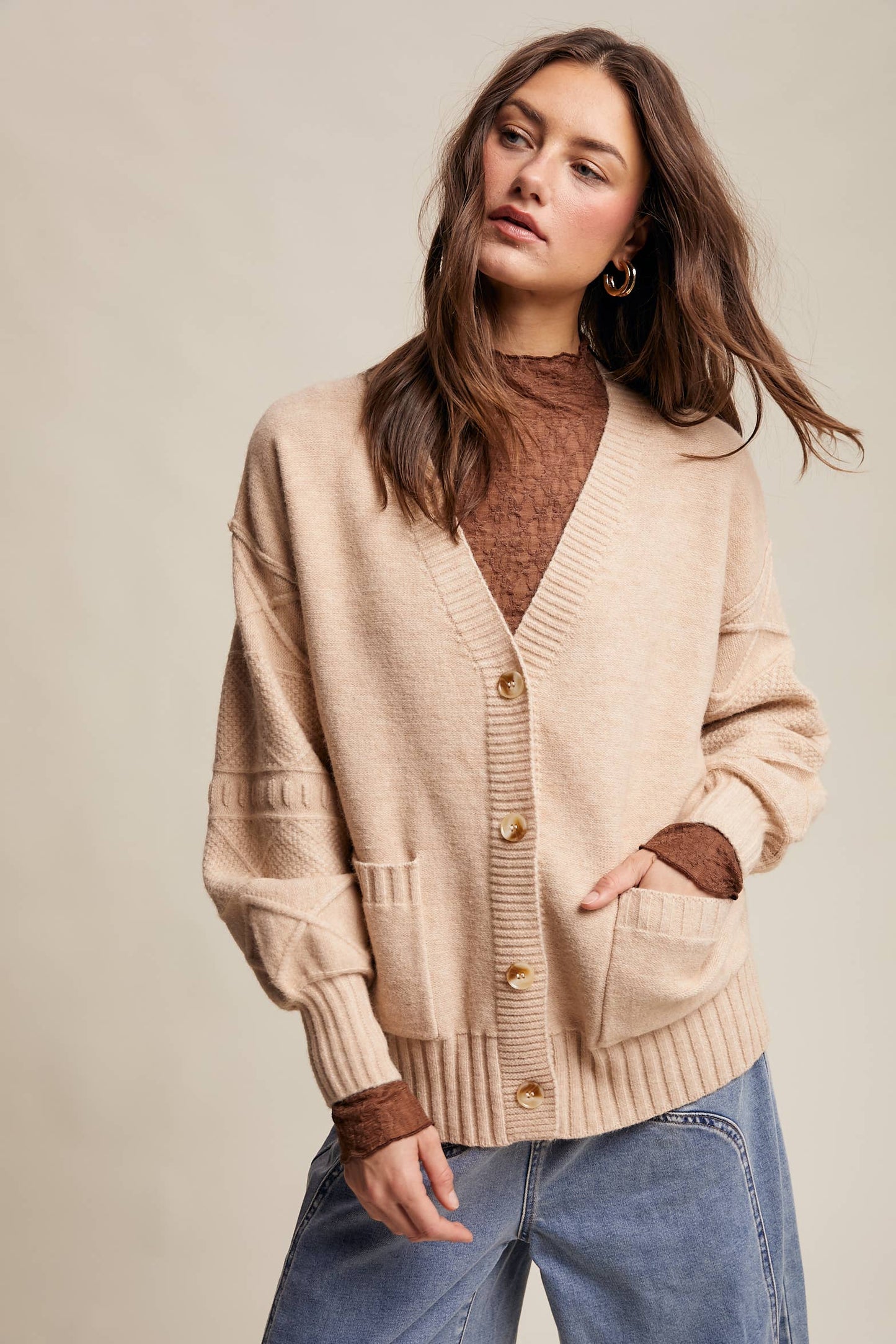 TEXTURED KNIT BUTTON-UP CARDIGAN