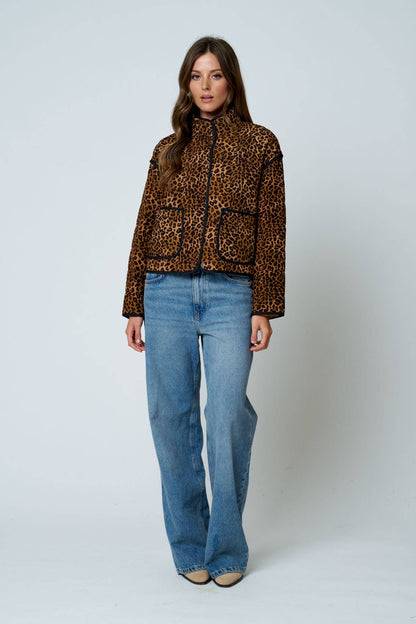 Blu Pepper - LEOPARD PRINT SNAP BUTTON JACKET: BROWN MULTI