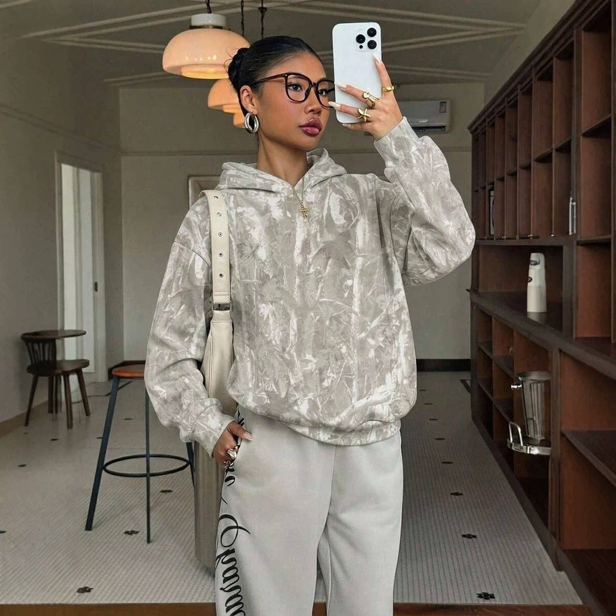 Lovesoft - Leopard Hoodie Oversized Casual Pullover Sweatshirt: Multicolor Floral / 65%viscose+35%polyester / M