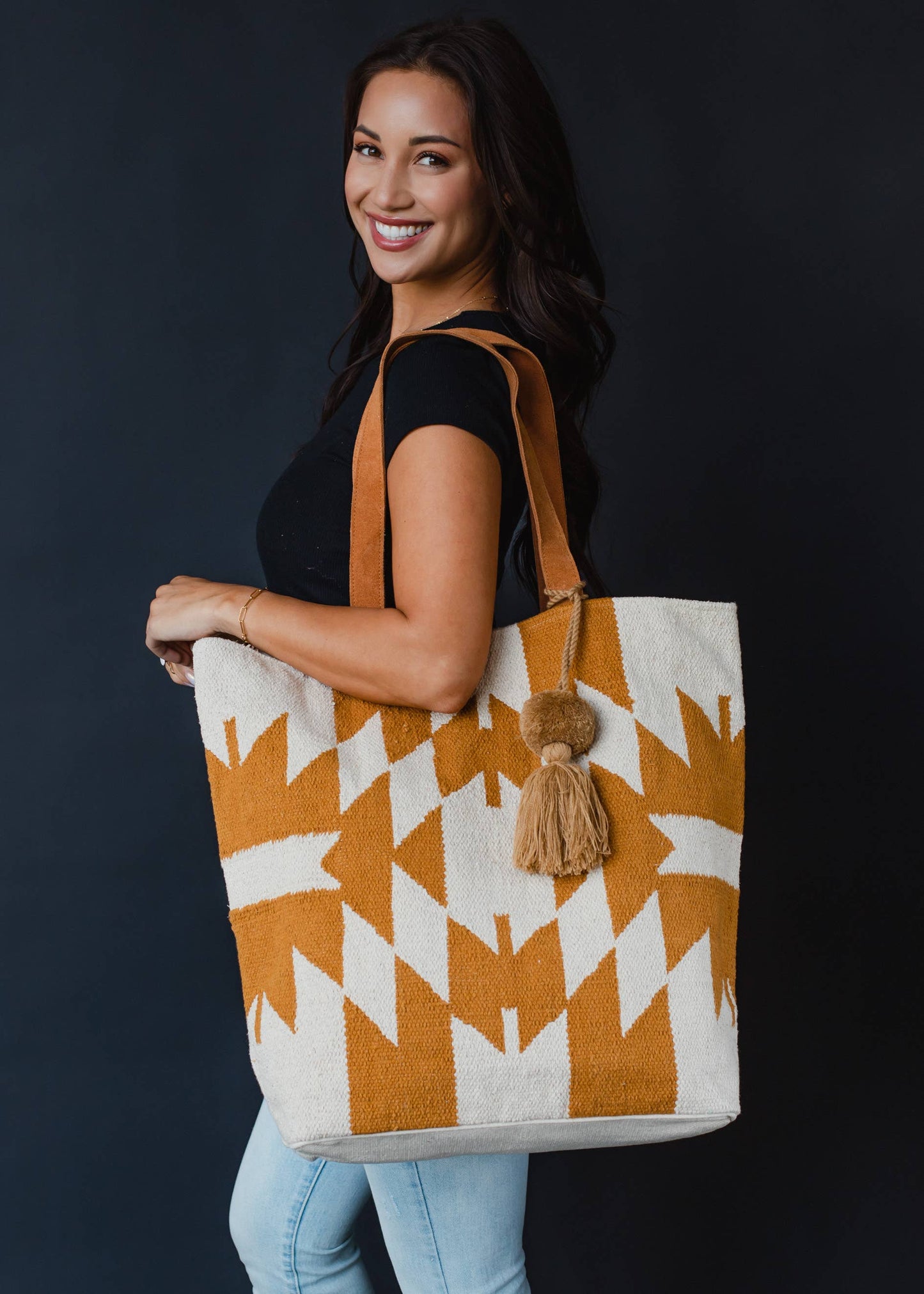 CREAM + CAMEL AZTEC TOTE