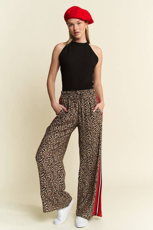 JADE BY JANE - LEOPARD CONTRAST TROUSER RED PANEL: MOCHA BROWN / L