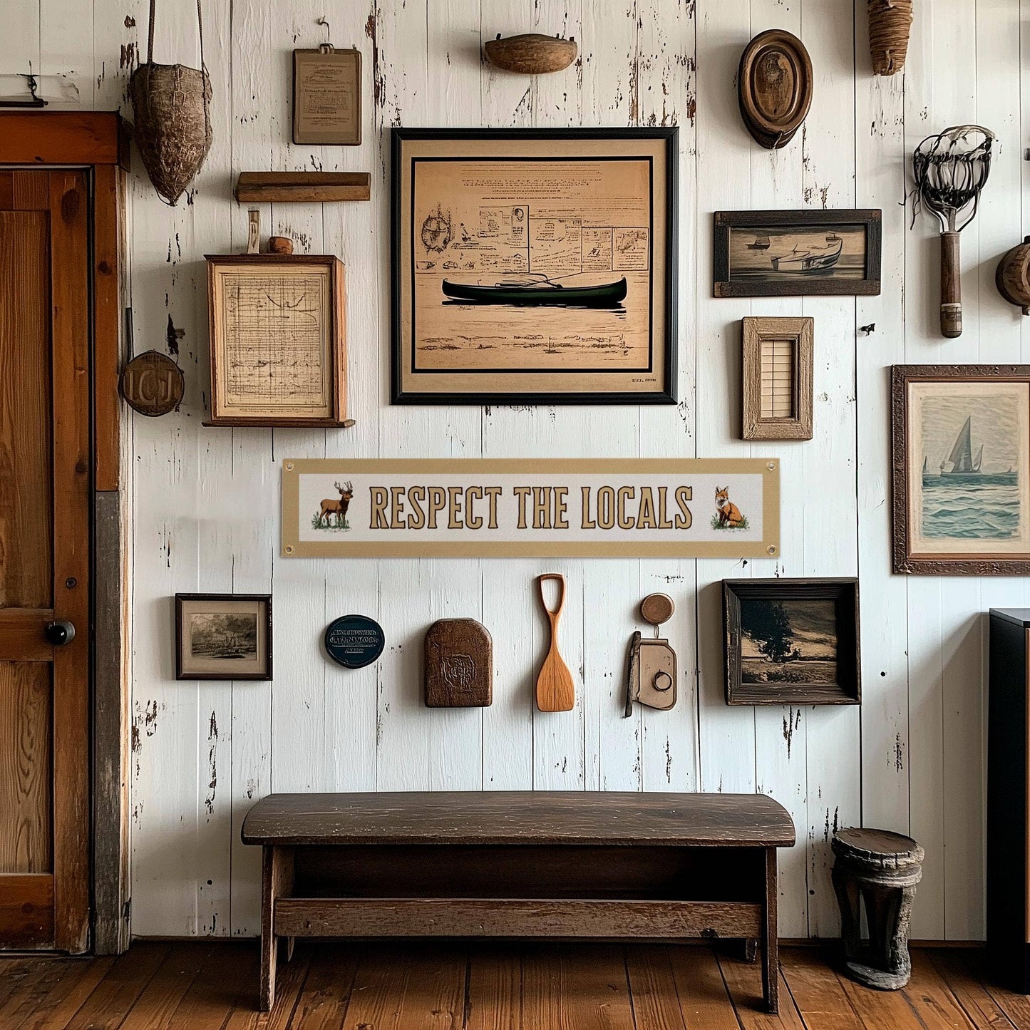 Respect The Locals Banner – Vintage Felt Flag: Green Border