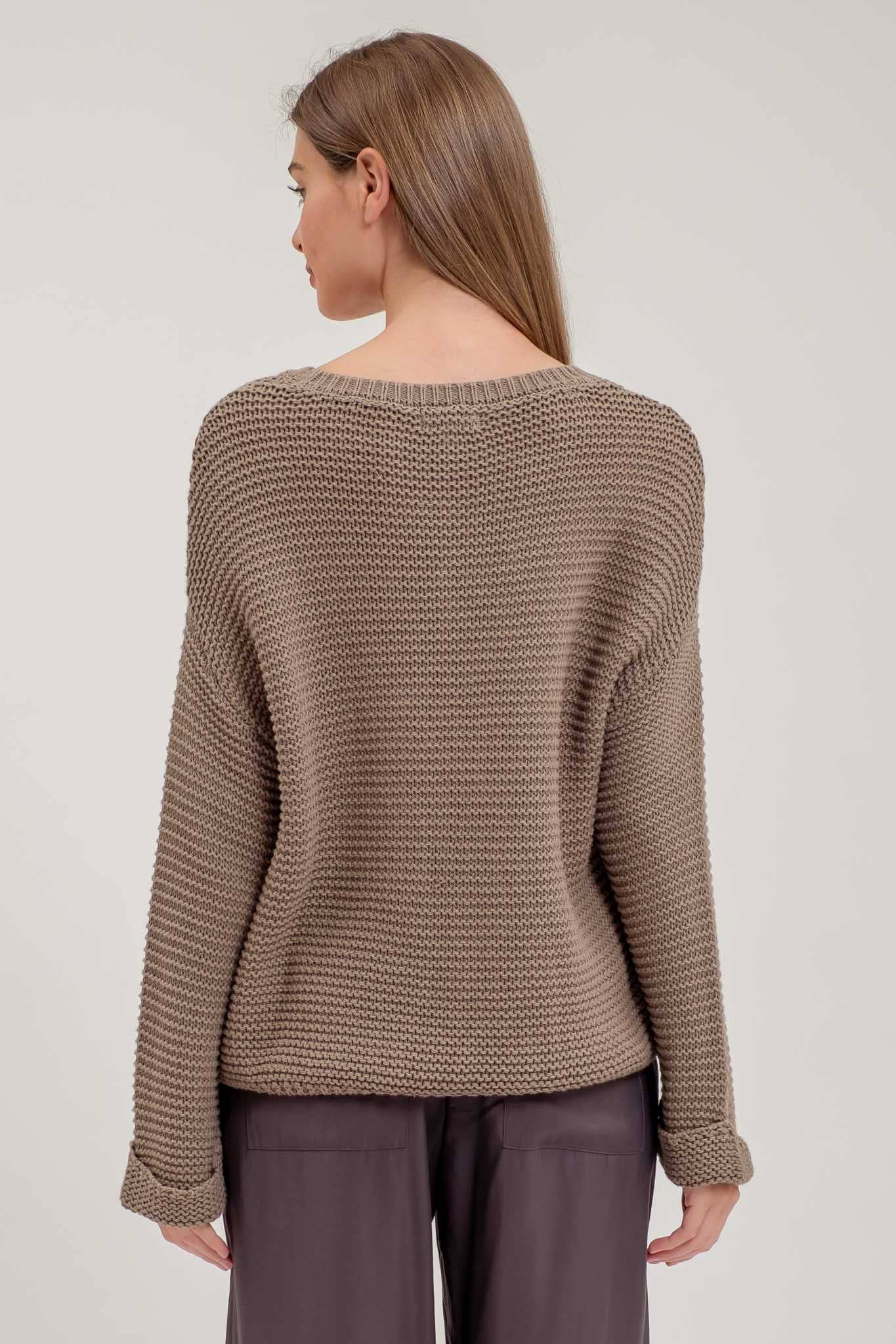 CHUNKY KNIT LONG CUFF SLEEVE PULLOVER SWEATER: OLIVE