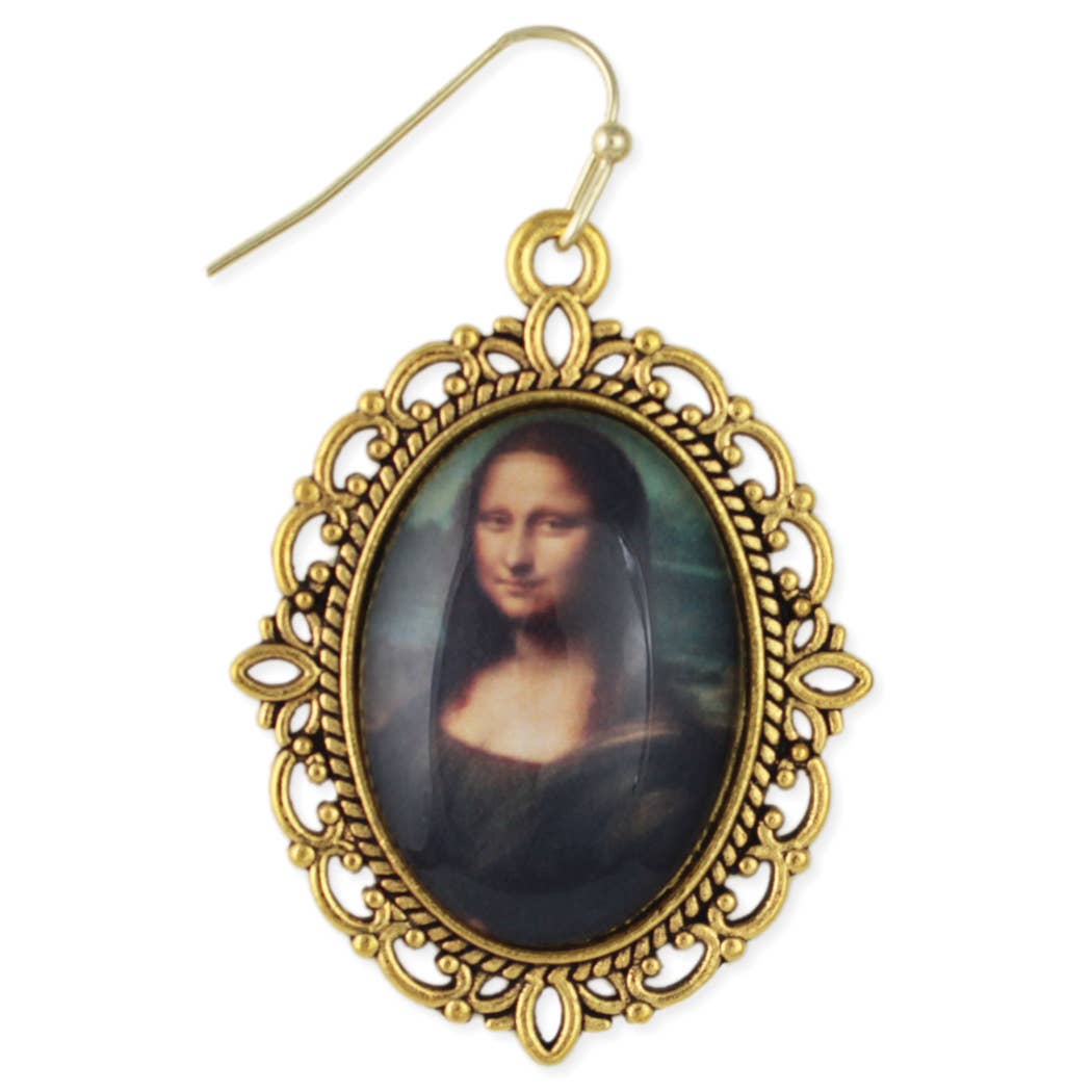 ZAD - Mona Lisa Print Gold Framed Fine Art Earrings