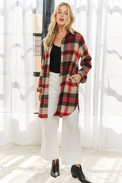 ADORA LA - CEJ1987A-CHECK FLANNEL SHIRT JACKET LONG SLEEVE: Green/Navy / S-M-L(2-2-2)