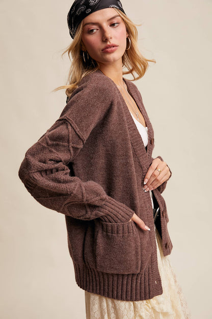TEXTURED KNIT BUTTON-UP CARDIGAN