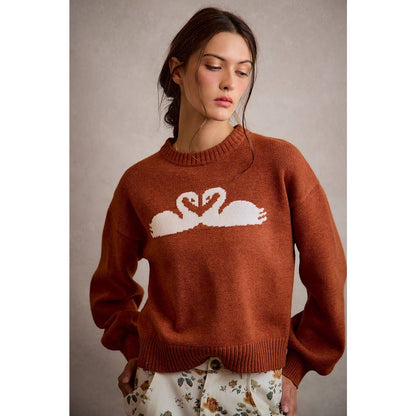 SWAN CREW NECK LONG SLEEVE SWEATER TOP