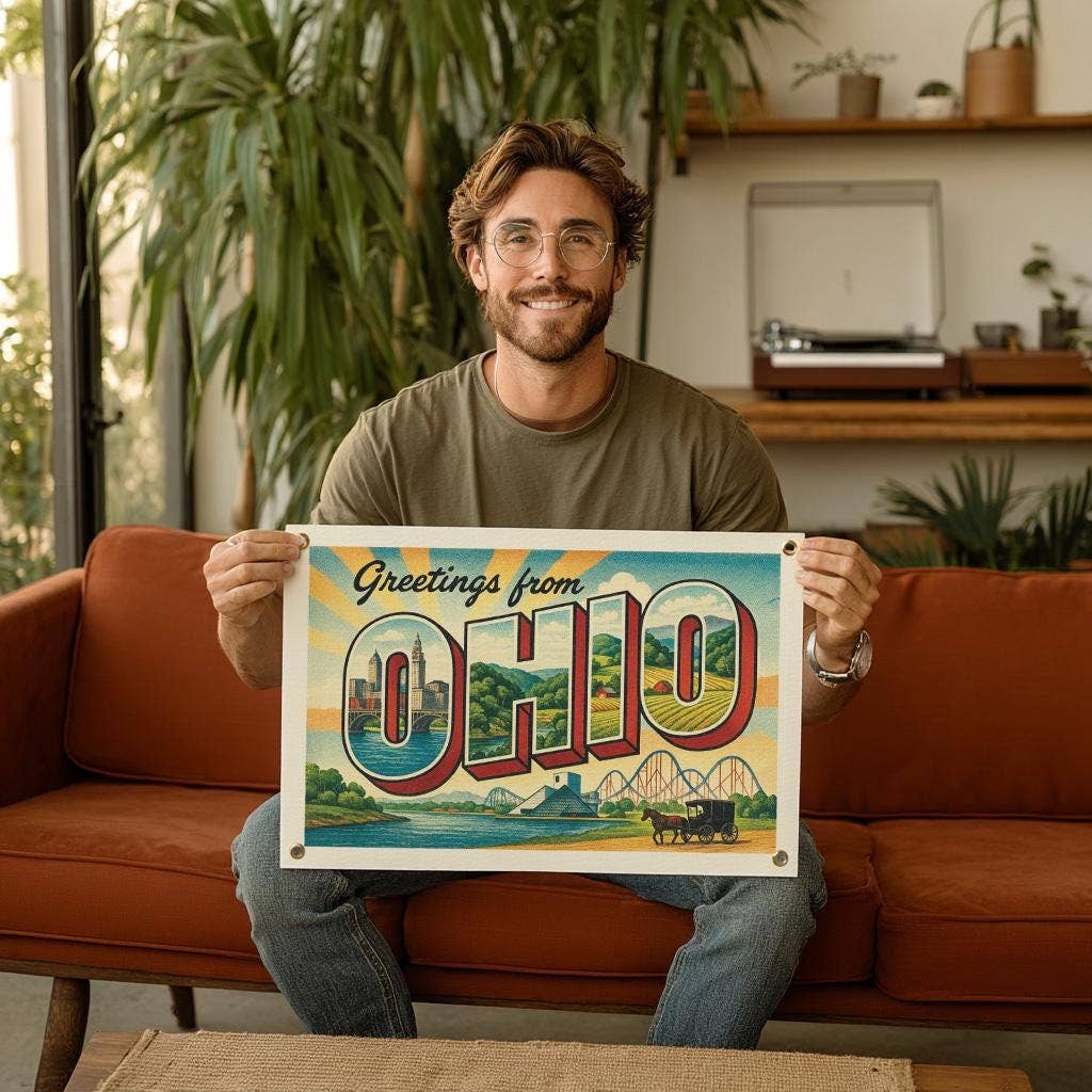 Benoit's Design Co. - Greetings From Ohio State Postcard Felt Banner: 16 x 24 inches