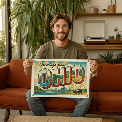 Benoit's Design Co. - Greetings From Ohio State Postcard Felt Banner: 16 x 24 inches