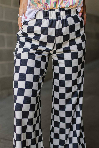 JOSIE CHECKED HIGH WAIST PRINT PANTS