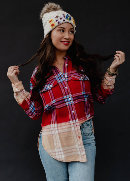 PLAID RED + BLUE BLEACHED FLANNEL