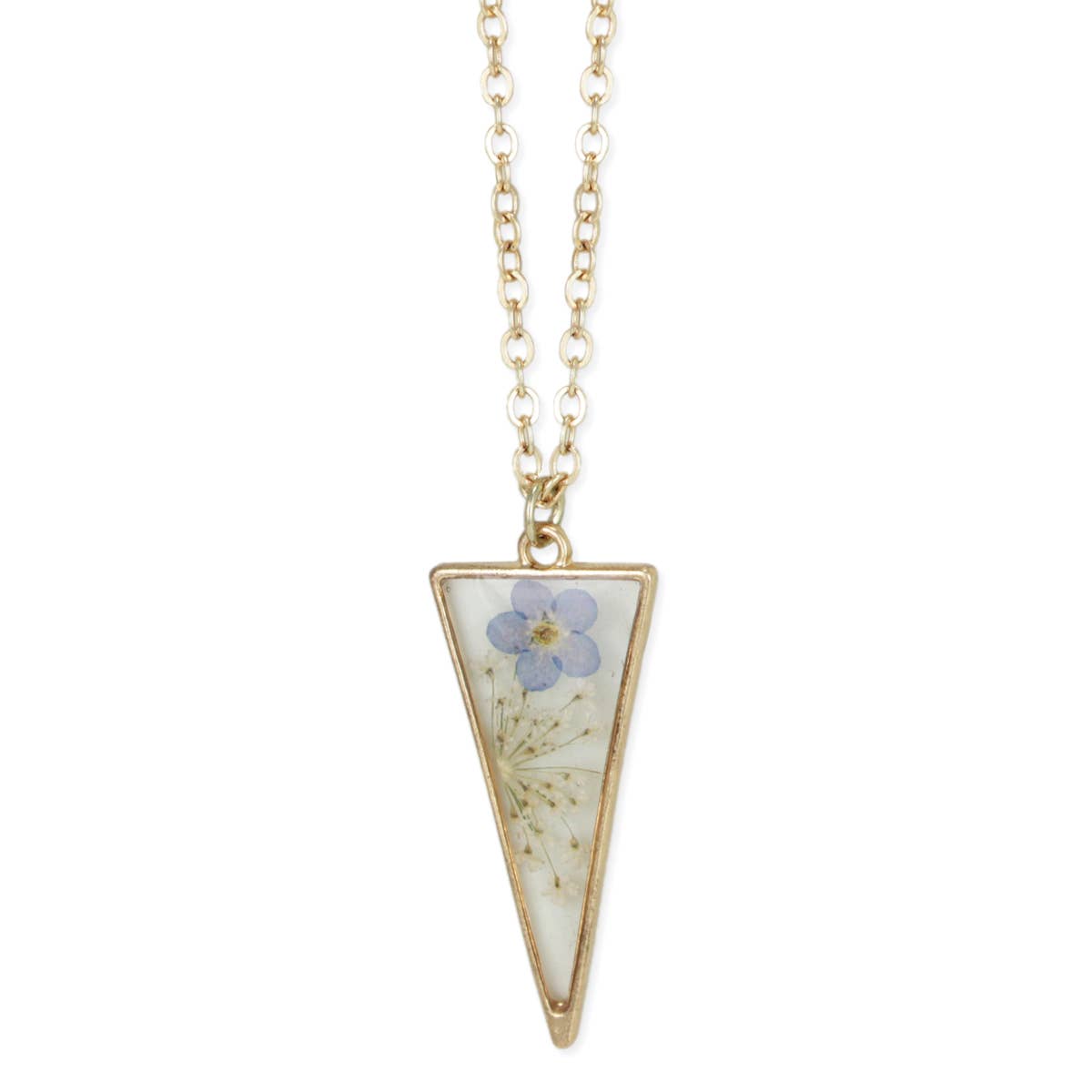 ZAD - Long Triangle Gold Dried Flower Necklace