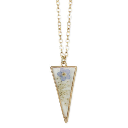 ZAD - Long Triangle Gold Dried Flower Necklace